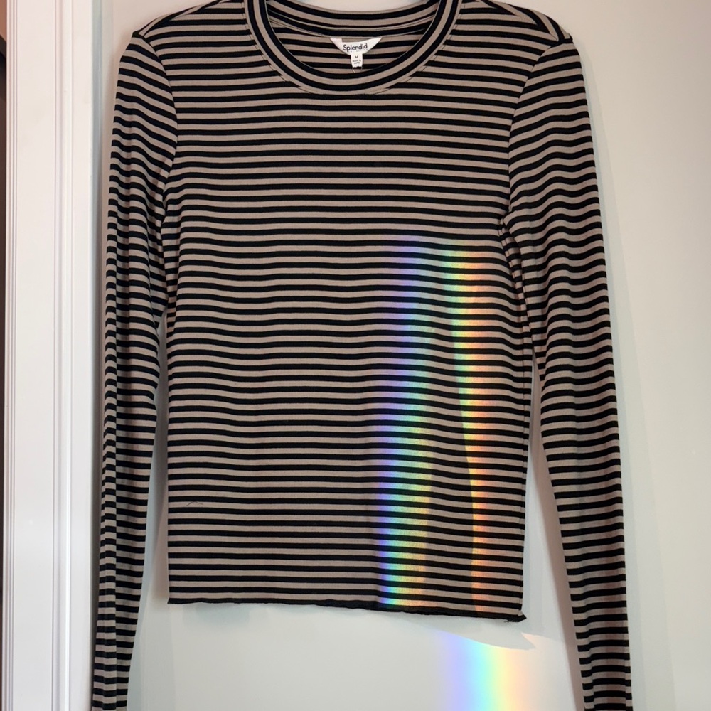 NWT Splendid Black and Tan Striped Long Sleeve Tee